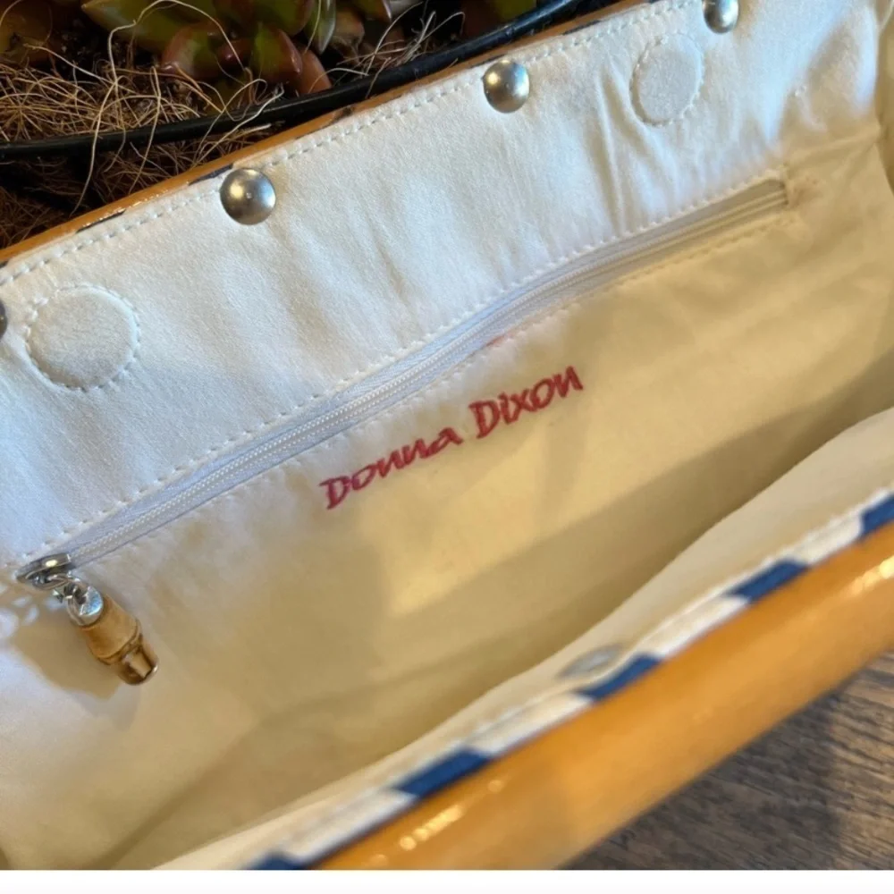 Donna Dixon clutch purse with Bamboo blue and white